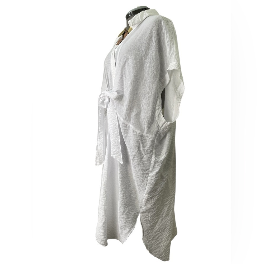 H&M White Sleeveless Button Front Hi Low Dress XXL Sheer Viscose Beach Cover Up - Picture 3 of 8